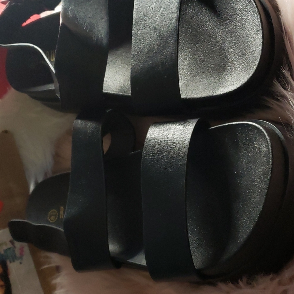 Black Wedge Sandals - Picture 2 of 7